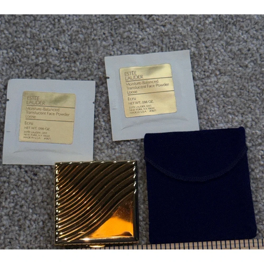 Vintage Estee Lauder Gold Wave Compact Set Translucent Face Powder Ecru Style